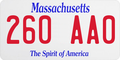 MA license plate 260AA0