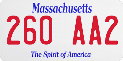 MA license plate 260AA2