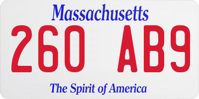 MA license plate 260AB9