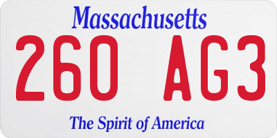 MA license plate 260AG3