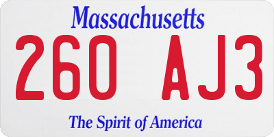 MA license plate 260AJ3