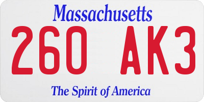 MA license plate 260AK3