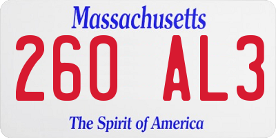 MA license plate 260AL3