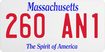 MA license plate 260AN1