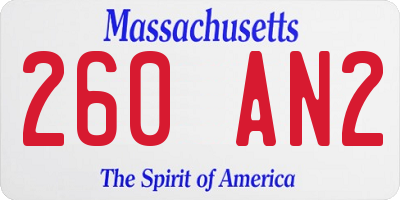 MA license plate 260AN2