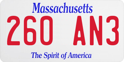 MA license plate 260AN3