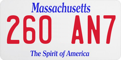 MA license plate 260AN7