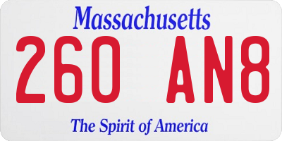 MA license plate 260AN8