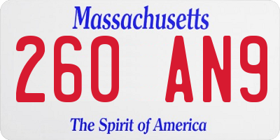 MA license plate 260AN9