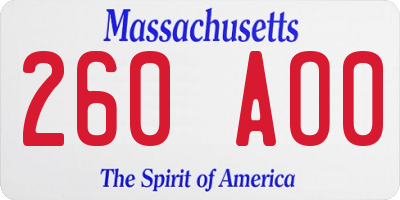 MA license plate 260AO0
