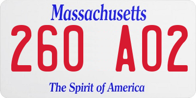 MA license plate 260AO2