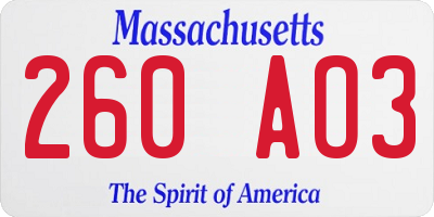 MA license plate 260AO3