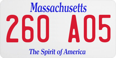MA license plate 260AO5