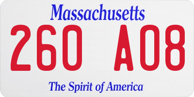 MA license plate 260AO8