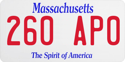 MA license plate 260AP0