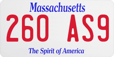 MA license plate 260AS9