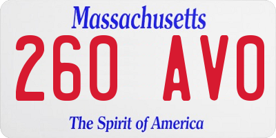 MA license plate 260AV0
