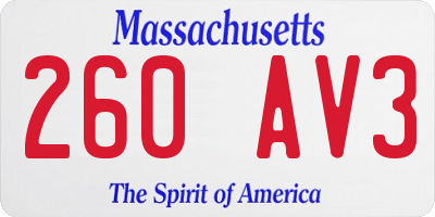 MA license plate 260AV3