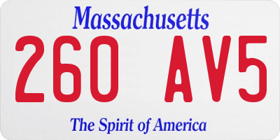 MA license plate 260AV5