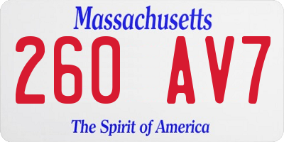 MA license plate 260AV7