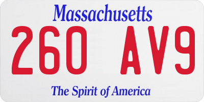 MA license plate 260AV9