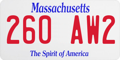 MA license plate 260AW2