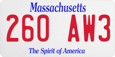 MA license plate 260AW3