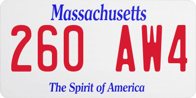 MA license plate 260AW4