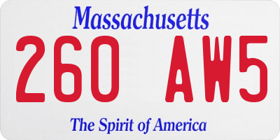 MA license plate 260AW5