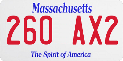MA license plate 260AX2