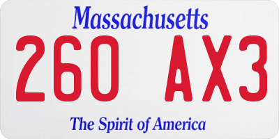 MA license plate 260AX3
