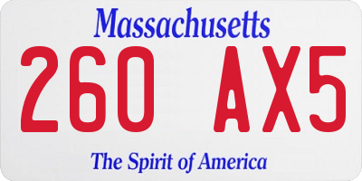 MA license plate 260AX5