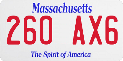 MA license plate 260AX6
