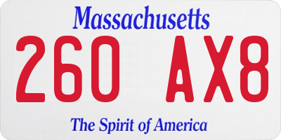 MA license plate 260AX8