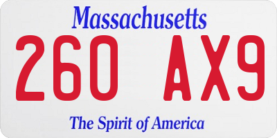 MA license plate 260AX9