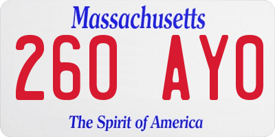 MA license plate 260AY0