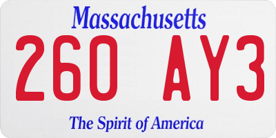 MA license plate 260AY3