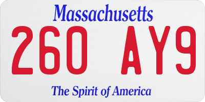 MA license plate 260AY9