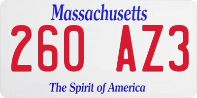 MA license plate 260AZ3