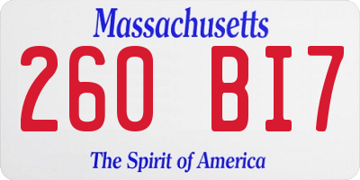 MA license plate 260BI7