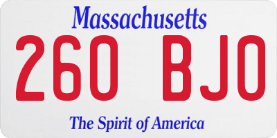 MA license plate 260BJ0