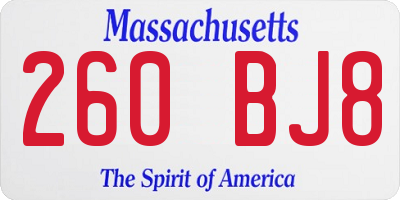 MA license plate 260BJ8