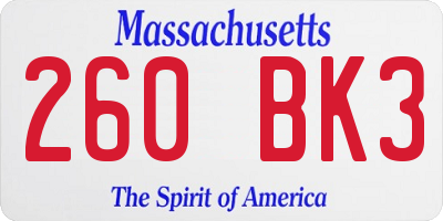 MA license plate 260BK3