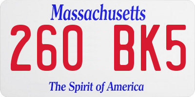MA license plate 260BK5