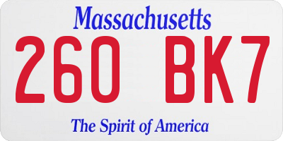 MA license plate 260BK7