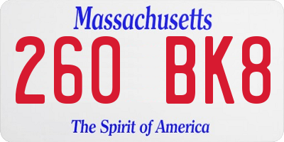 MA license plate 260BK8