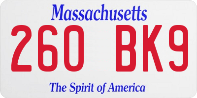 MA license plate 260BK9