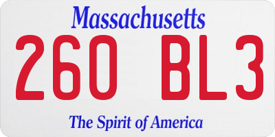 MA license plate 260BL3