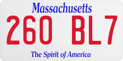 MA license plate 260BL7