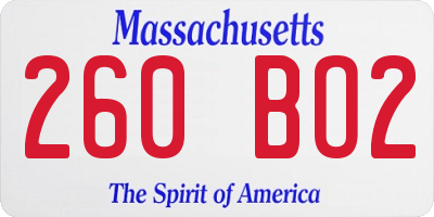 MA license plate 260BO2